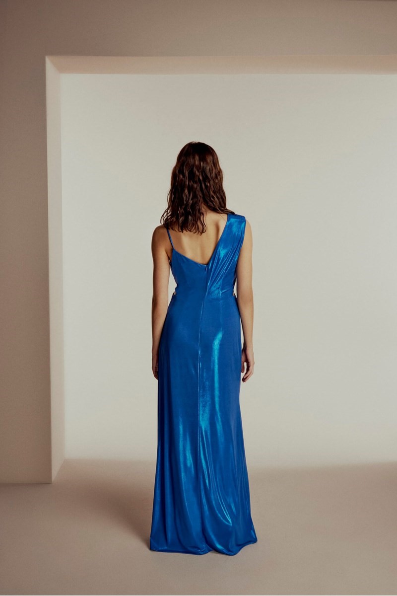 SLIT EVENING DRESS WITH RUCHED DETAIL