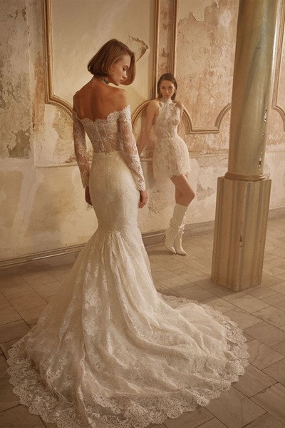 french lace fish-cut wedding dress with gepier, french lace fish-cut wedding dress with gepier